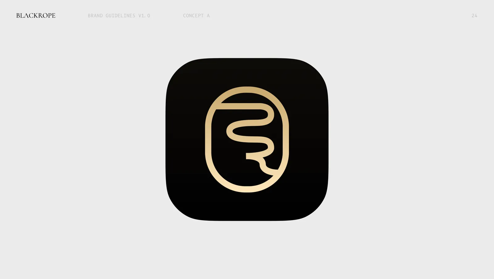 Concept one as an app icon, the gold rope loop centred on a black rounded square.
