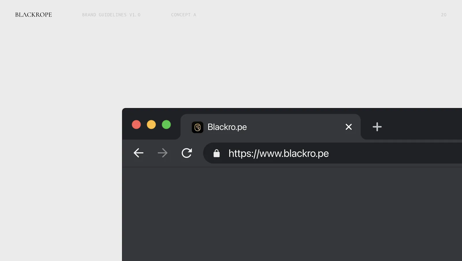 Concept one as a browser tab, blackro.pe with the rope loop as the favicon.