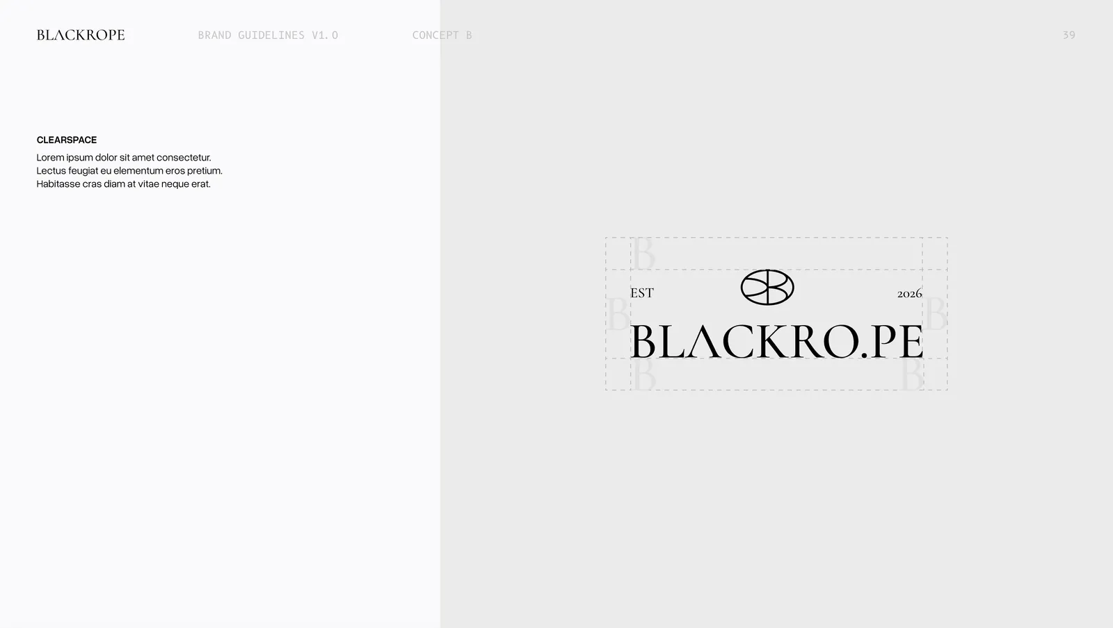 Concept two, the clearspace rule drawn around the lockup on all four sides.