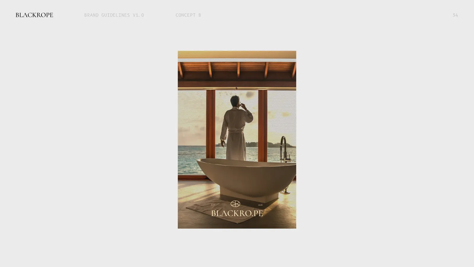 Concept two on a poster, a figure at a stone bath in an open beach pavilion.
