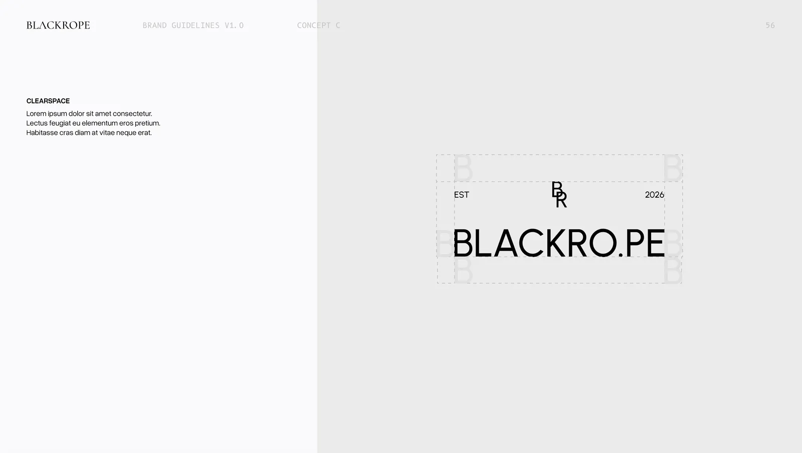 Concept three, the clearspace rule drawn around the lockup on all four sides.