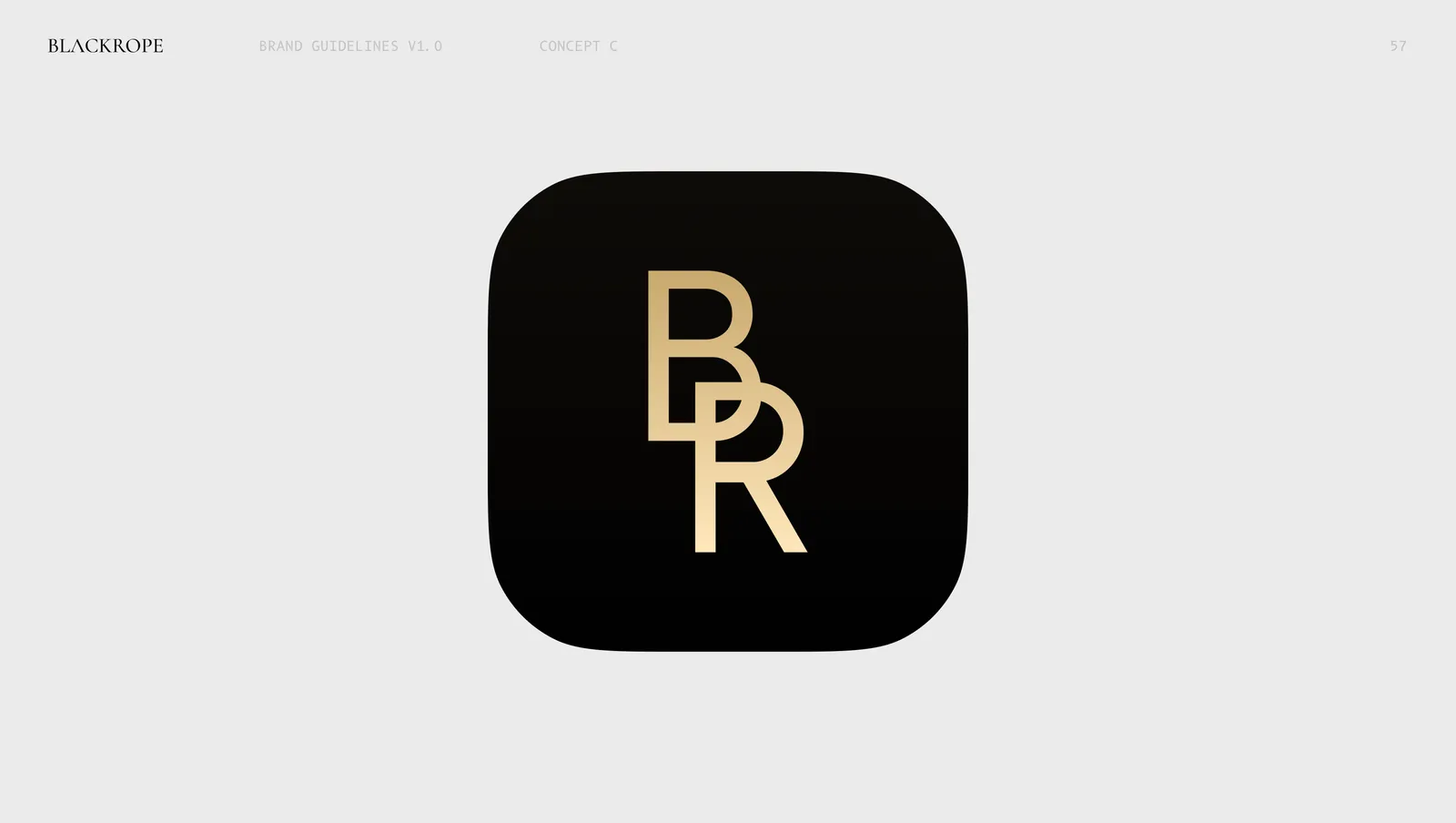 Concept three as an app icon, the gold BR monogram centred on a black rounded square.