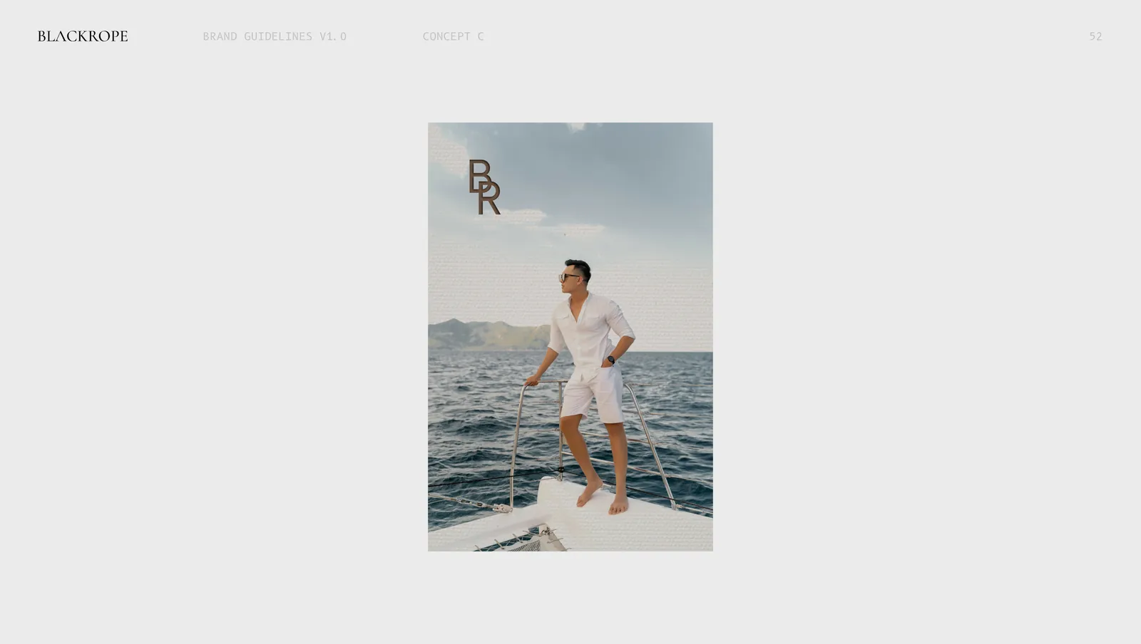 Concept three on a poster, the mark over a man standing on the bow of a yacht.