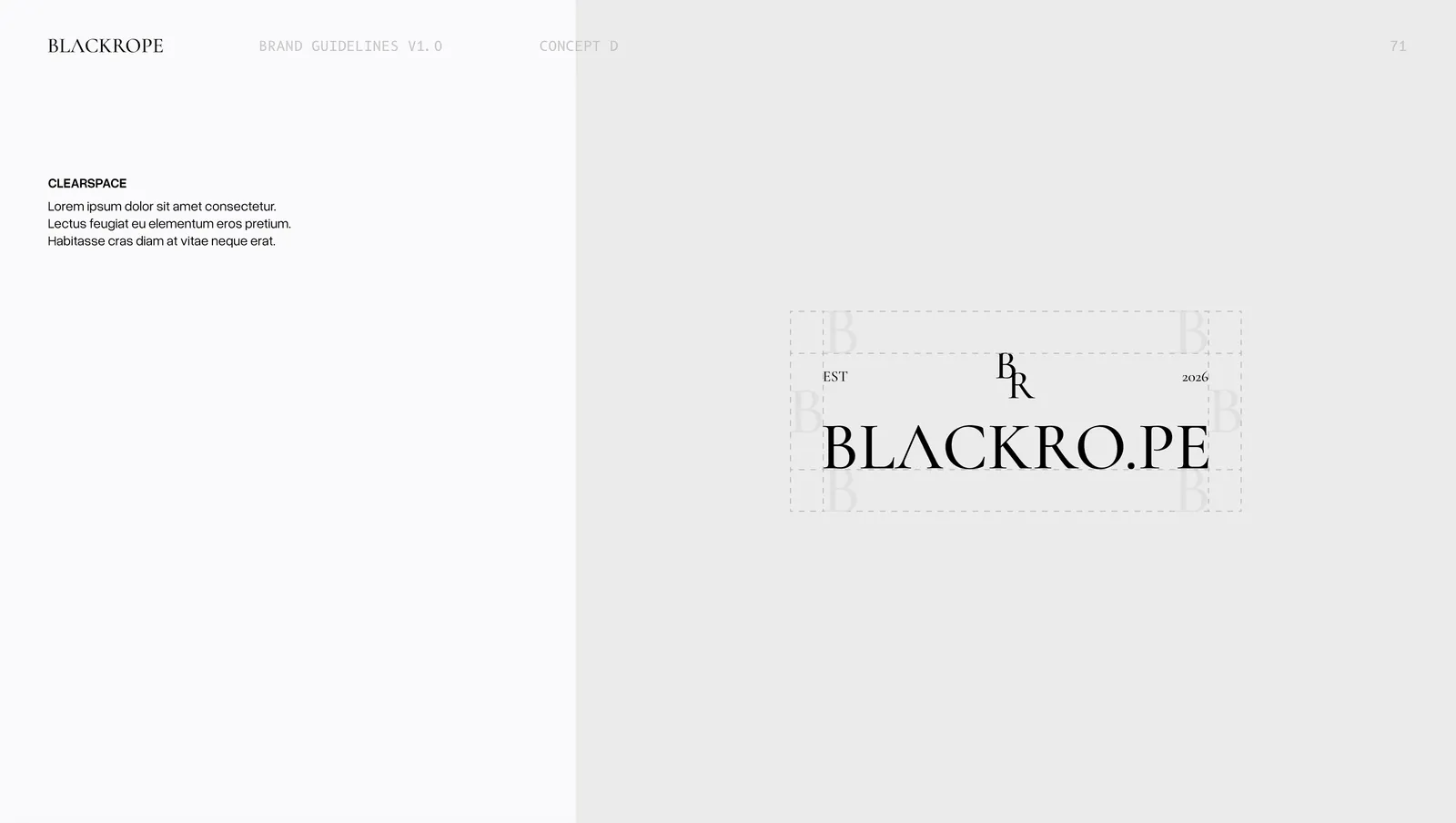 Concept four, the clearspace rule drawn around the lockup on all four sides.