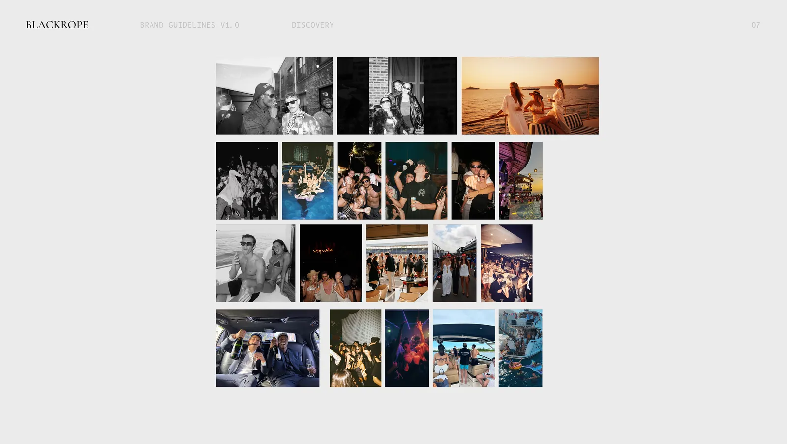 A reference wall of parties, decks and private rooms, the social calendar the platform sits inside.
