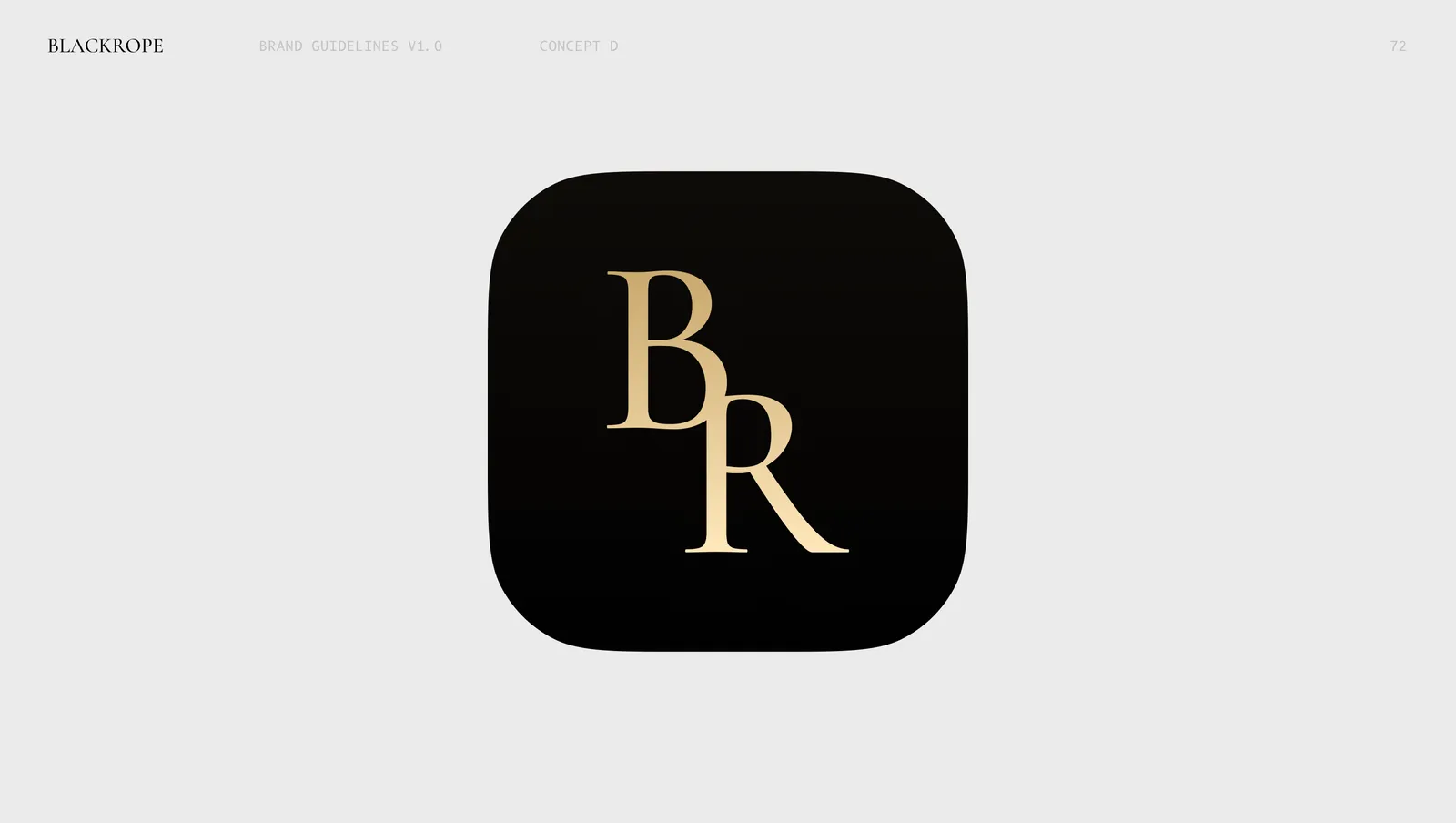 Concept four as an app icon, the gold serif monogram centred on a black rounded square.