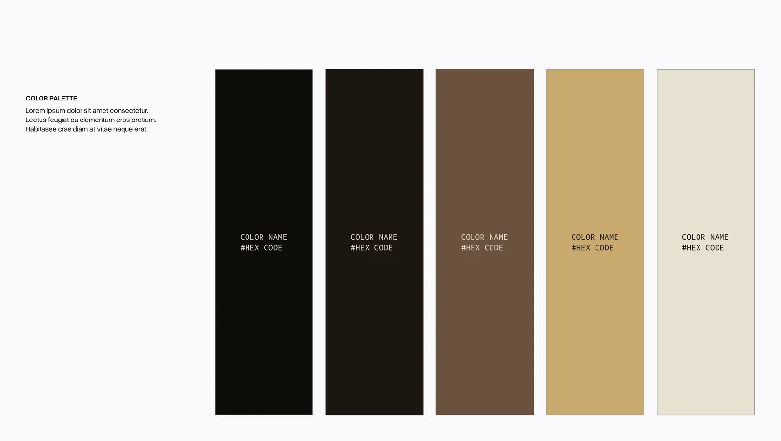 The palette, five blocks running near black through brown to sand and cream.