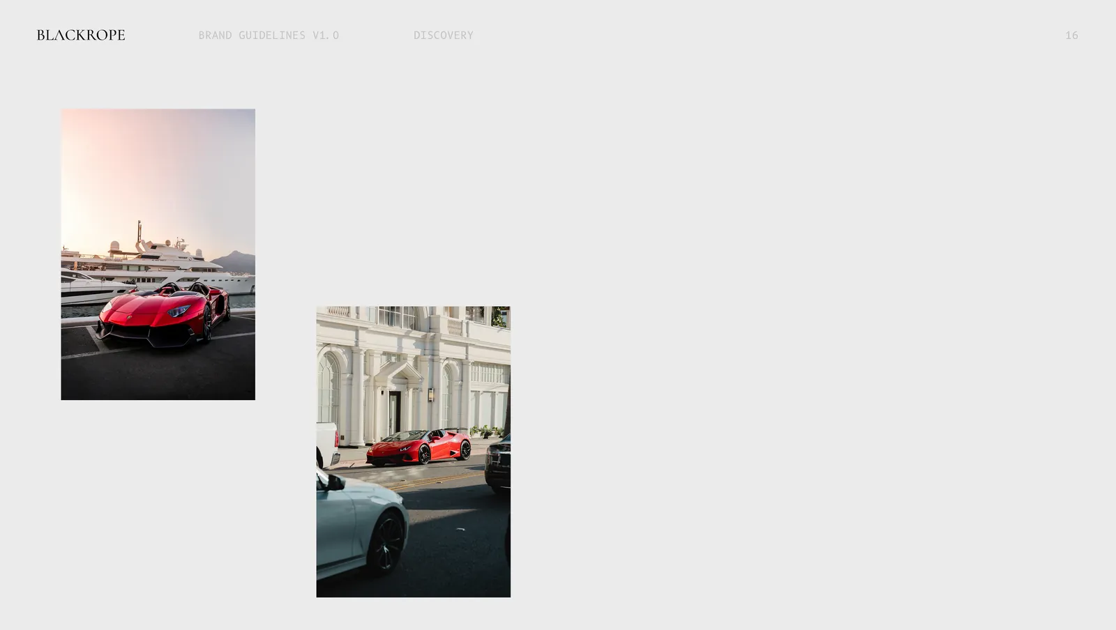 Reference, a red supercar parked at a marina and two cars on a hotel street.