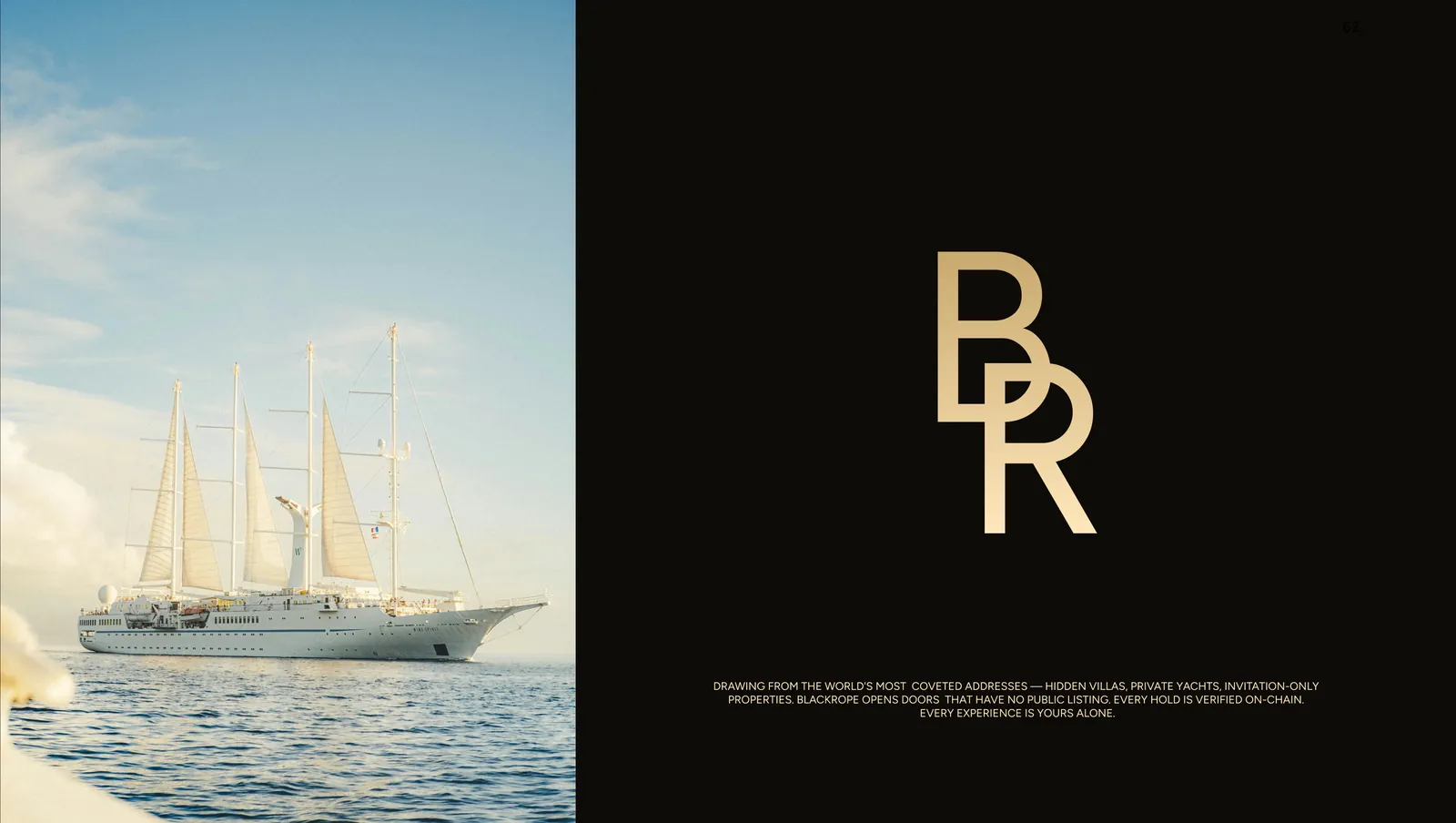 A tall ship under sail beside the serif monogram in gold on black.