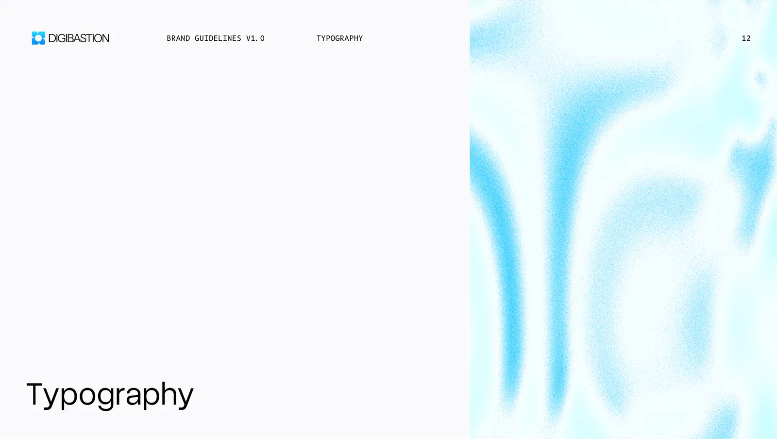 The typography section opener, the cyan wash filling the right half of the page.