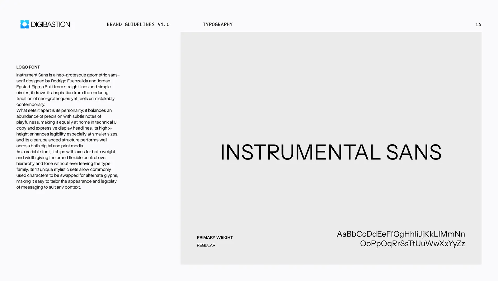 The secondary typeface, Instrumental Sans, shown the same way.