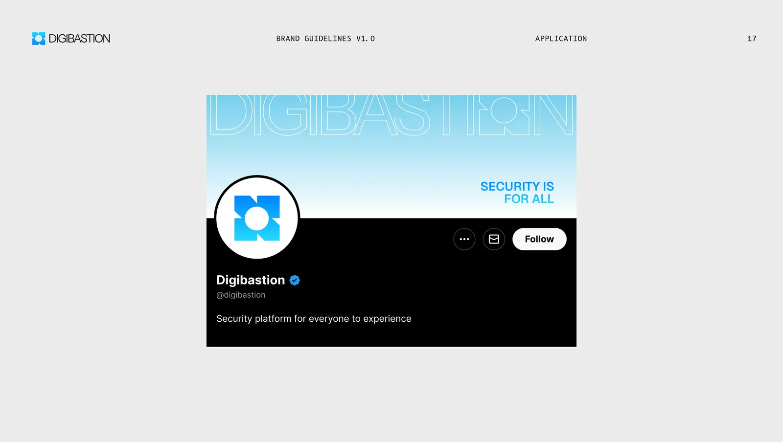 The identity on X, the cyan header behind the icon avatar and the line "Security platform for everyone to experience".