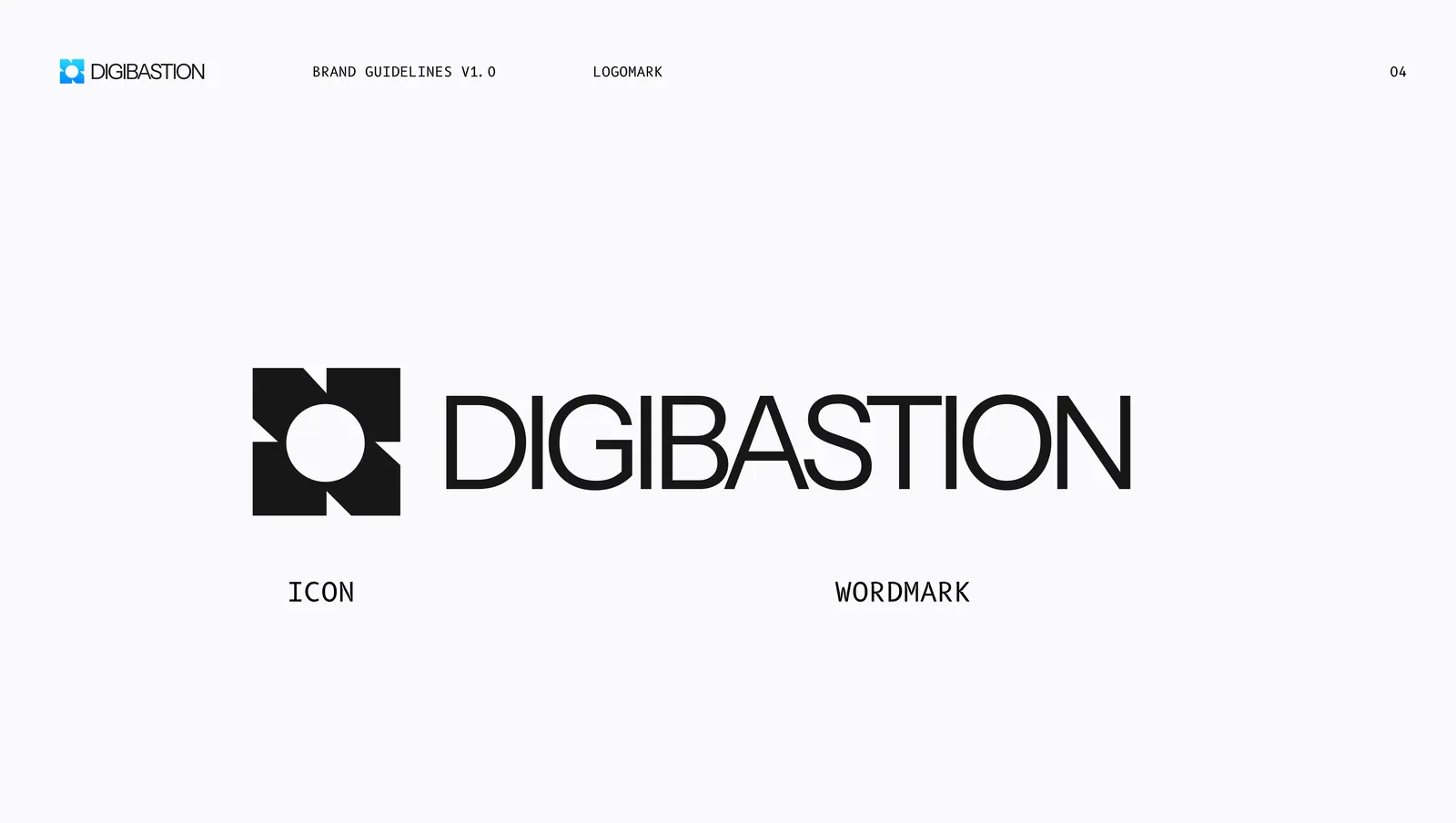 The icon and the wordmark shown apart, each labelled, so it is clear which is which.